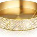 Round Bling Stainless Steel Serving Tray, Shiny Serving Platter for Coffee Table Display, Glitter Rhinestones Decorative Tray for Home Decor (Golden-5.5 inch)