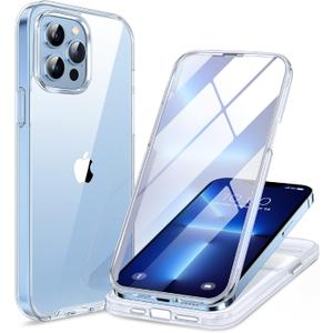 Miracase Glass Case for iPhone 13 Pro Max 6.7 inch, Upgrade Full-Body Clear Phone Bumper Case Cover with Built-in 9H Tempered Glass Screen Protector, Clear