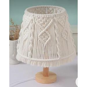 Macrame Table Lamp Home Decor, Decorative Lampshade Handcrafted Woven Lighting, Ambiance & Style for Bedroom, Living Room Decoration with Bulb and Holder, Off-White, 1-Piece, Style-10
