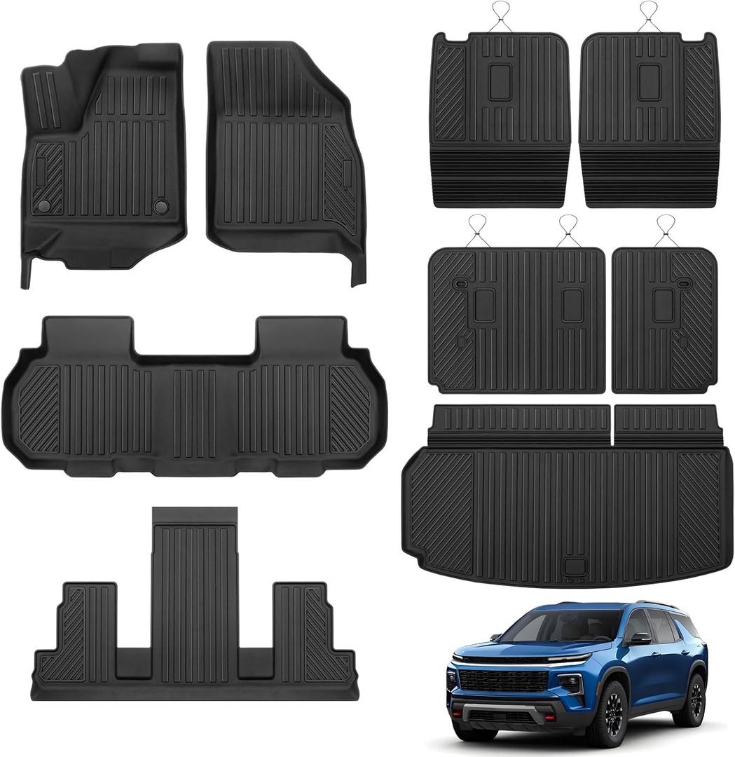 Floor Mats for 2024-2026 Chevrolet Chevy Traverse & for 2024-2026 GMC Acadia & for 2025-2026 Buick Enclave Accessories 7-Seat Bucket Chairs All Weather TPE Cargo Mat with Backrest Mat Black