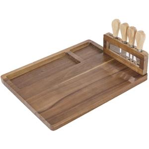 Spacious Charcuterie Boards Wood Cheese Board Cheese Knife Set for Charcuterie Board Cheese Tray Platter Servers Charcuterie Board Set Multifunction (Knife Holder Style)