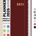 2026 Planner, Weekly and Monthly Calendar Planner Book, January 2026 - December 2026, Hardcover Spiral Planner with Monthly Tabs, Notes Pages, Perfect for Women & Men, A5 (6.4" x 8.5") - Burgundy