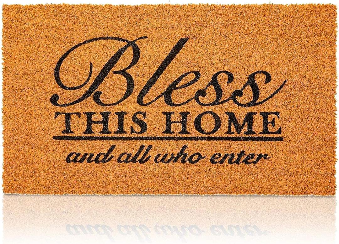 Juvale Coco Coir Door Mat 17 x 30 in - Bless This Home and All Who Enter Doormat for Front Entrance