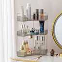 3-Tier Corner Bathroom Counter Organizer – Classic Storage Shelf for Makeup, Perfume & Toiletries, Space-Saving Countertop Tray Fits Bathroom, Dresser, Kitchen (Slate Gray)