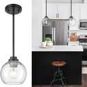 Pendant Lights Kitchen Island, 7" Modern Black Hanging Lights Fixtures with Clear Glass Globe Shade, Kitchen Island Lighting for Bathroom, AD-22280-1P-BK-C