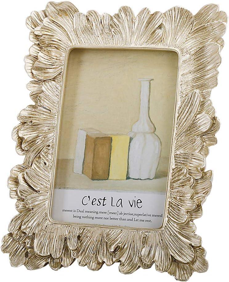 JAZPlayer 4x6 Picture Frame, Vintage Photo Frame Pale Gold Dcor with Deluxe Floral Design (Floral Gold 4x6)