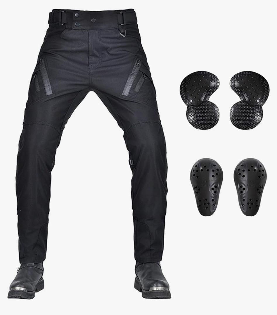LOMENG Waterproof Armored Motorcycle Riding Pants Adventure Touring Motocross Cargo Trousers Versatile All Season Dual Sport, Black Medium