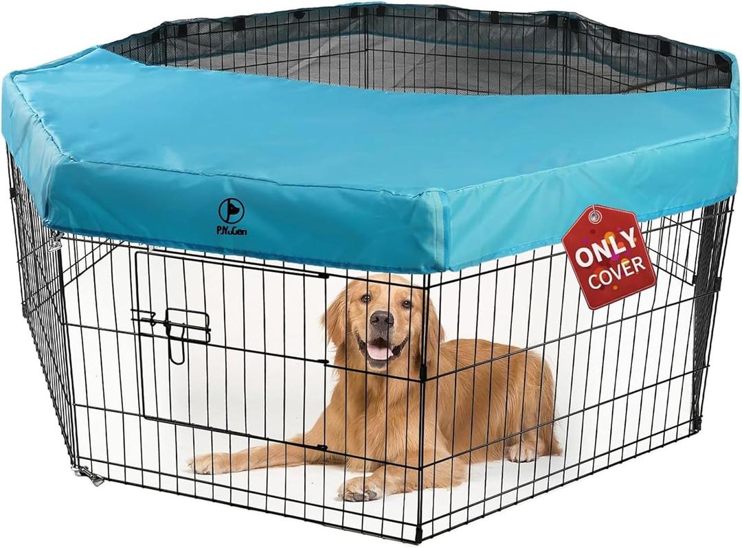 PJYuCien Dog Playpen Mesh Top Cover, Fits 24 Inch 8 Panels Regular Octagon Metal Exercise Pet Pen, Adhesive Tape Connections, Blue (Note: Cover Only, Fence Not Included)