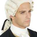Washington Colonial Wig - 18th Century Historical Men's Wigs for Halloween Beige Judge Powder Wig