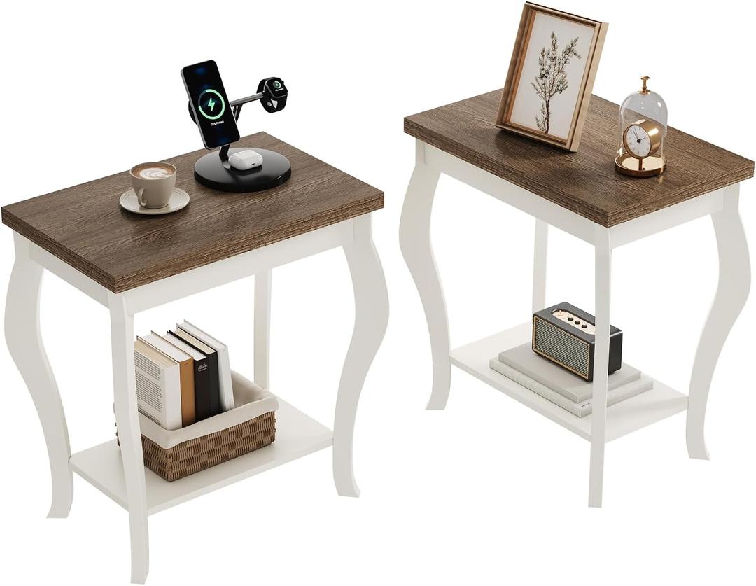 ChooChoo End Tables Living Room, Side Tables Living Room with Curved Legs and Storage Shelf, Small End Tables for Small Spaces, Soft White, 11.81 x 19.68 x 23.62 inches