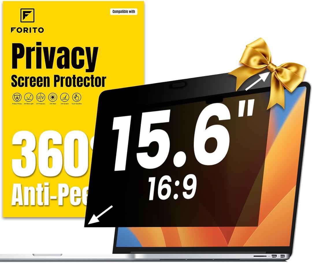 F FORITO 15.6 Inch Laptop Privacy Screen Protector, 360 Anti Peeping and Anti Glare Laptop Privacy Shield Compatible with 15.6" HP/Lenovo/Dell/Acer/ASUS/Thinkpad with 16:9 Aspect Ratio