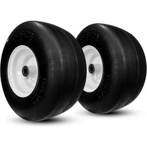 2 New Commercial-grade 13x6.50-6 Flat-Free Lawn Mower Smooth Tires with Steel Rim for Lawn Mower (Deck 36"-68") & Garden Tractor 136506 ---Hub Length 4"-7.1"---Bore 5/8"