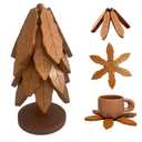 Premium Wooden Trivets, Kitchen Decor Tree Trivet for Pans & Plates & Cups, Dining-Table Pine Tree Decoration, Eco-Friendly & Easy Clean & Space-Saving (4 Leaf Foldable)