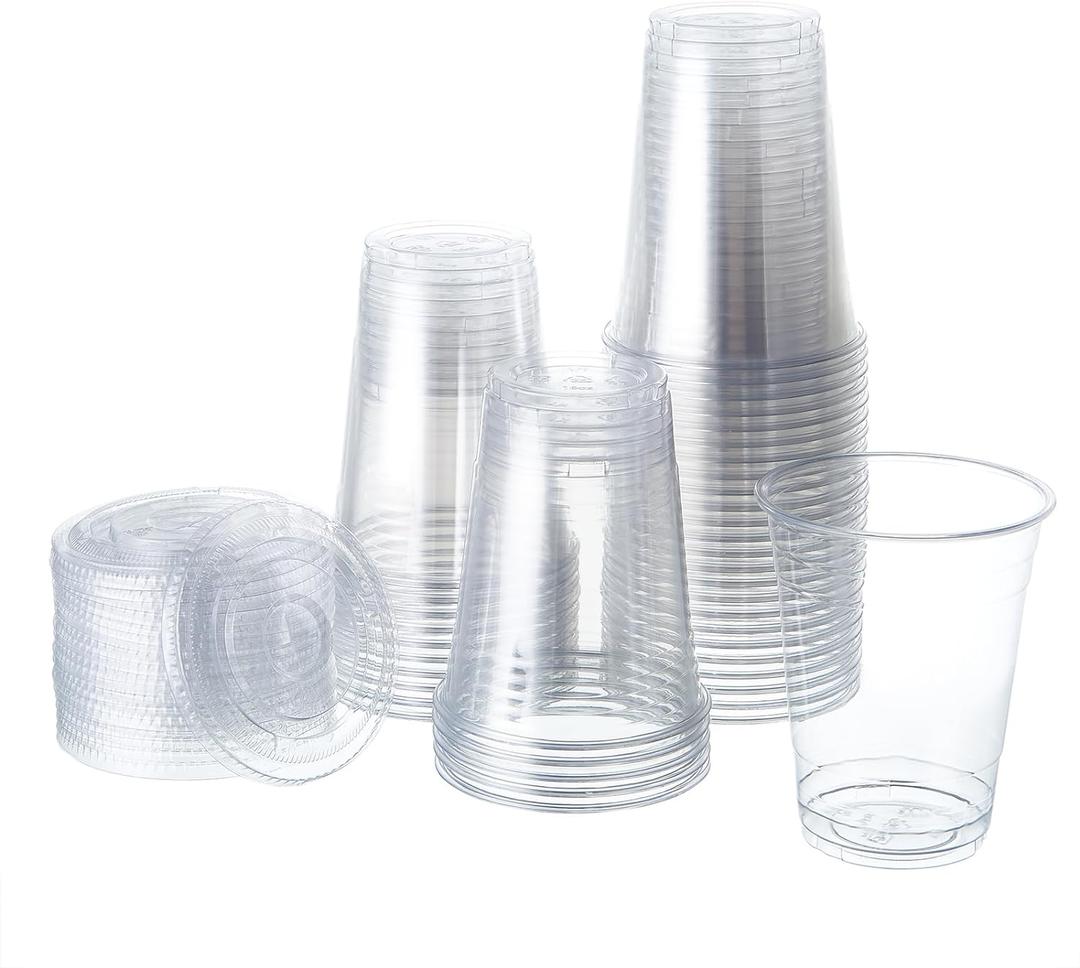 FULING Clear Plastic Cups Disposable Cups for Iced Drinks Coffee Tea Smoothie Bubble Boba [100 Pick -16 oz.]