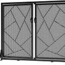 Fire Beauty Fireplace Screen with Hinged Doors Cast Iron Border Sturdy Steel Frame Durable Metal Mesh Decorative Spark Guard Black Finish(Large)