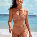 Pink Queen High Waisted Bikini Sets for Women Twist Front Bandeau Top Metal Ring Swimsuits Bathing Suit (L)