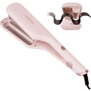 TANSHINE Curling Iron Hair Waver,1.25 Inch Dual Barrel Barrel Ceramic Hair Crimper for Beach Waves,Ionic Deep Waver Curler with Dual Voltage, Anti-Scald Protection Curling Wand, Adjustable Temp,Pink