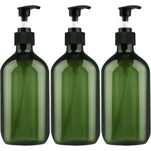 Empty Plastic Bottles with Pump Dispenser and Labels Included, Refillable Travel Containers for Hand sanitizer Shampoo Lotion, etc - No BPA/Parabenf, 500ml/16.9oz (Green, 3 Pack)