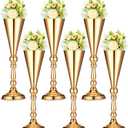 Potchen 6 Pcs Flower Trumpet Gold Vase Tabletop Centerpiece Gold Tall Flower Vases Bulk Wedding Table Decorative Centerpiece Table Decorations Arrangements for Floral Party Anniversary Birthday(L)