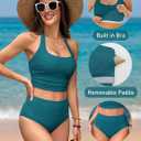 BMJL Womens High Waisted Bikini Sets Halter Two Piece Swimsuits Sporty Ribbed Tummy Control Bathing Suit (M)