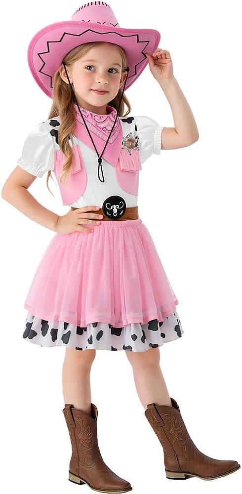 Cowgirl Costume for Girls with Cow Girl Hat Toddler Halloween Costume Party Dress Up (5-6 Years)