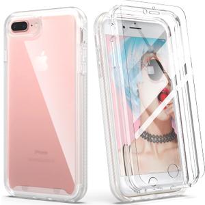 IDweel for iPhone 8 Plus & 7 Plus Case, Full-Body Sturdy Shockproof Case with Screen Protector, Heavy Duty Shock Resistant Hybrid Cover, Clear
