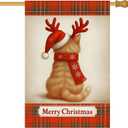 IVN Christmas Cat Back Garden Flag 28 x 40 Inch Double Sided Flag Design for Yard Porch Outdoor Christmas Cat Back with Antlers Rustic Yard Lawn Outdoor Decor.