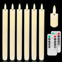 Flameless Taper Candles with Two Rmote, 9.6" Real Wax Battery Operated Candles with 3D Wick, 6 Pack Led Flickering Candlesticks, Electric Candle for Home, Wedding, Party, Decor, Ivory