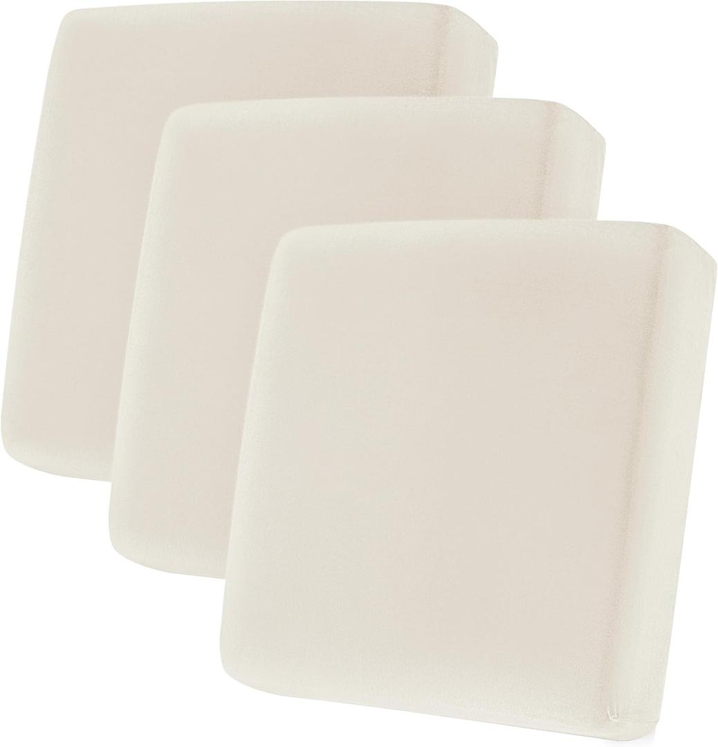 CHUN YI Velvet Couch Cushion Covers, 3PC Water Resistant Sofa Cushion Covers, Individual Seat Cushion Protector Slipcovers for Kids Pets (3 Pack, Ivory White)