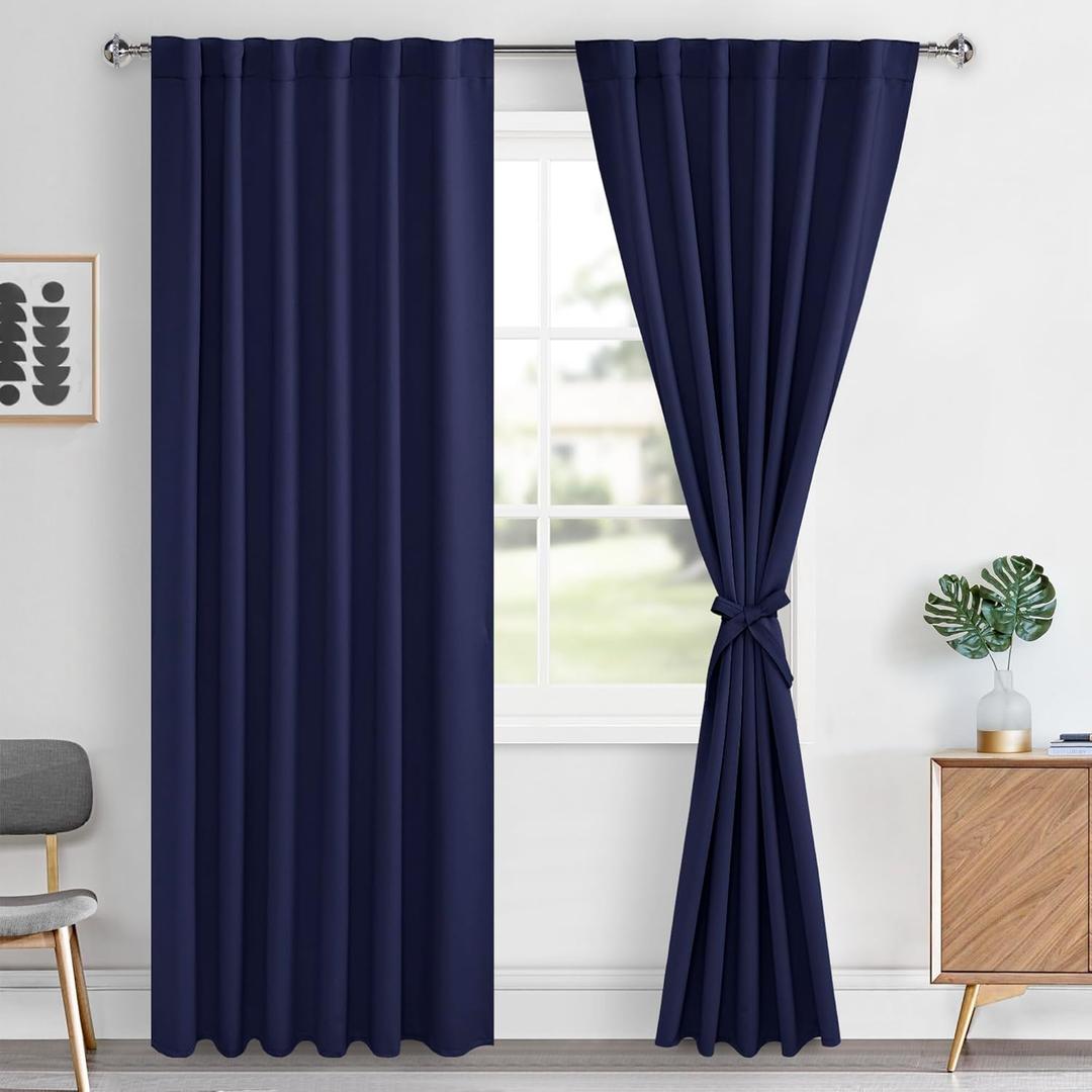 Hiasan Royal Blue Blackout Curtains 84 inches Long 2 Panels, Thermal Insulated Window Treatment Sewn with Tiebacks, Back Tab & Rod Pocket Room Darkening Draperies for Living Room Bedroom, 52" Wide (52"W x 84"L (Pack of 2))