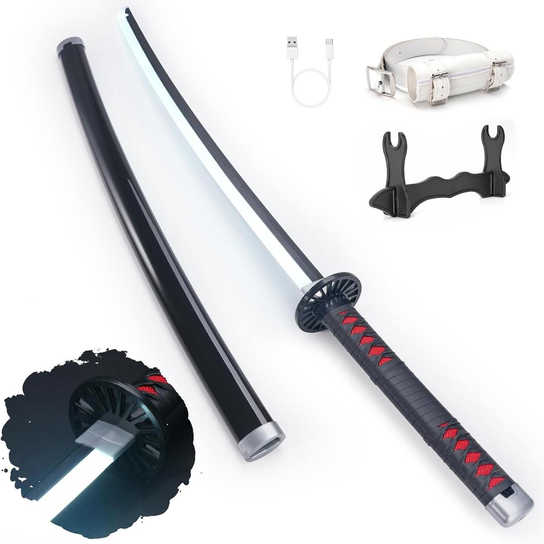 Zisu LED Glowing Anime Cosplay Sword Tanjiro Sword - 40 Inch Rechargeable Light Up Sword with Stand & Belt