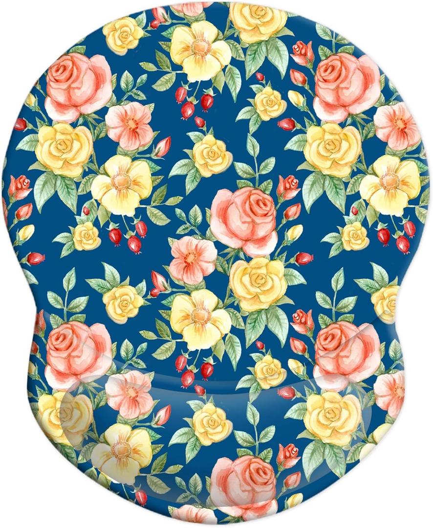 Mouse Pad with Gel Wrist Support and Non-Slip Base - Pain Relief Ergonomic Wrist Rest Mouse Pad for Working & Gaming, Home & Office Desk Accessories (Flowers)
