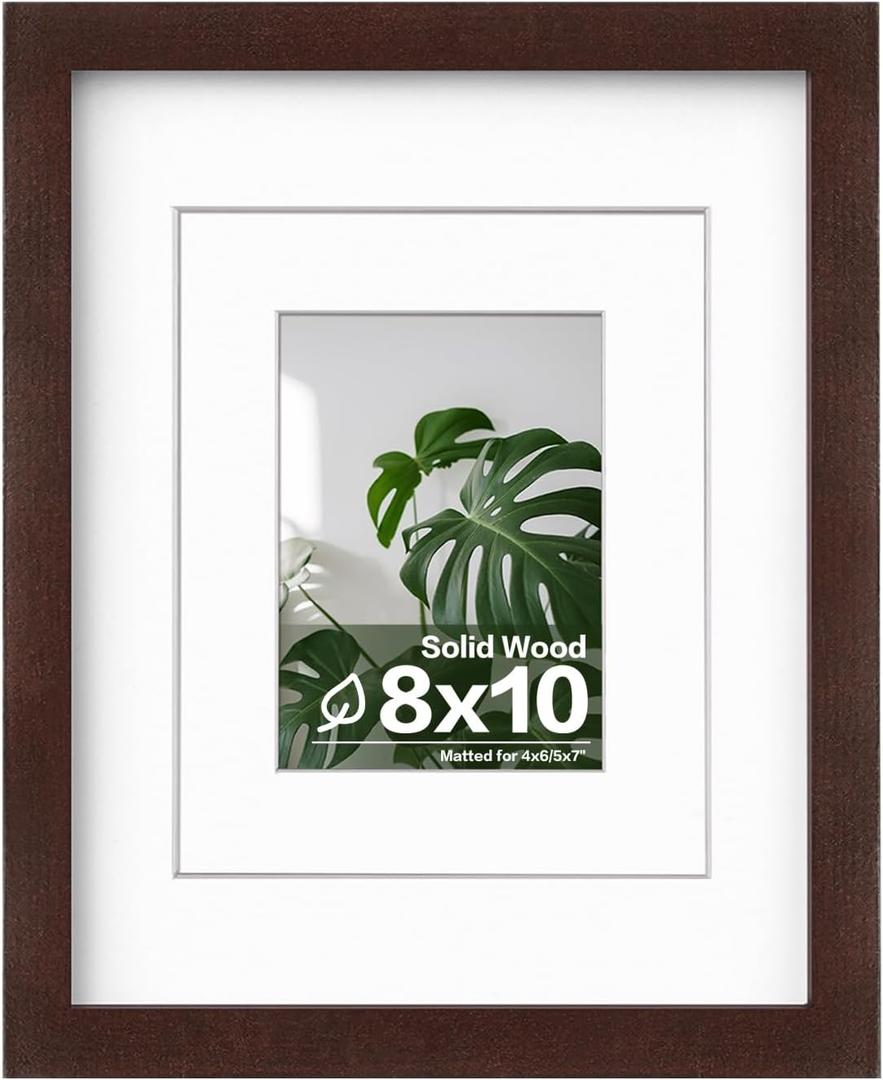 Egofine 8x10 Picture Frame Made of Solid Wood with Plexiglass, Display Pictures 4x6/5x7 with Mat or 8x10 Without Mat for Tabletop and Wall Mounting, Walnut Color Egofine 8x10 Picture Frame Made of Solid Wood with Plexiglass, Display Pictures 4x6/5x7 with Mat or 8x10 Without Mat for Tabletop and Wall Mounting, Walnut Color