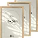 VCK 16x24 Natural Wood Frame for Poster & Picture, Solid Wood Photo Frames 3 Pack, Wall Gallery Frame