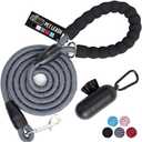 GORILLA GRIP Dog Leash, Heavy Duty Reflective Rope Leashes for Large, Medium, Small Breed Dogs, Puppy Training Essential for Walks, Hikes, Soft Handle, Rotating Metal Clip, Waste Bag Dispenser, Gray (5 Feet x 1/3 Inch)