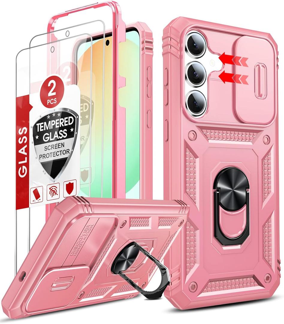 LeYi for Samsung Galaxy S25-FE Case: Galaxy S25 FE Case with Galaxy S25 FE Screen Protector X2, Magnetic Stand, Shockproof Funda para Galaxy 25 FE for Women Girl, Rink Pink