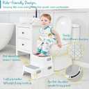 Forbena Toddler Step Stool for Bathroom Sink, 2 Step Stool for Kids Toilet Potty Training, Non-Slip Toddlers Baby Child Kid Plastic Poop Stools with Handle for Kitchen Counter Bed (White-Grey)