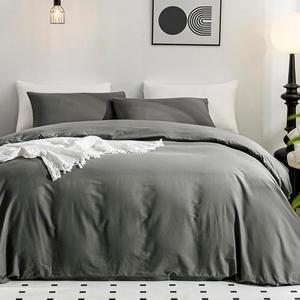 JELLYMONI Gray Duvet Cover Full Size - 100% Washed Cotton Linen Like Textured Comforter Cover, 3 Pieces Breathable Soft Bedding Set with Zipper Closure (Dark Gray, Full 80"x90")