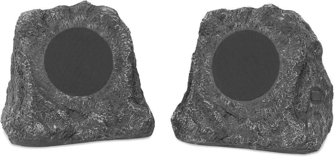 Victrola Outdoor Rock Speaker (Pair)  IPX4 Rechargeable Outdoor Bluetooth Speakers for Garden, Patio, Built for All Seasons, Wireless Music Streaming (Charcoal)
