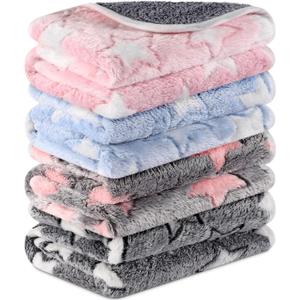 Reginary 4 Pcs Waterproof Guinea Pig Blankets Washable Small Animal Fleece Bedding Guinea Pig Cage Liners Reusable Training Pads Pet Pee Pad Sleep Mat for Hamster(Cute Star Pattern,12 x 12 Inch)