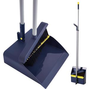 Broom and Dustpan Set, Long Handled Adjustable Dustpan and Brush with Comb Teeth for Indoor Outdoor Garden Home Patio Yard Kitchen Cleaning and Sweeping