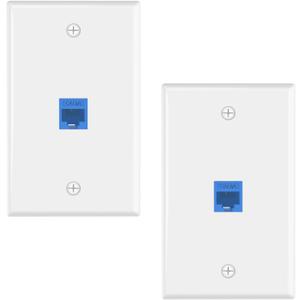 VCE Cat6A Ethernet Wall Plate (UL Listed), 1-Port Female to Female Wall Jack, Keystone Wall Plate with RJ45 Keystone Inline Coupler, Blue 2-Pack