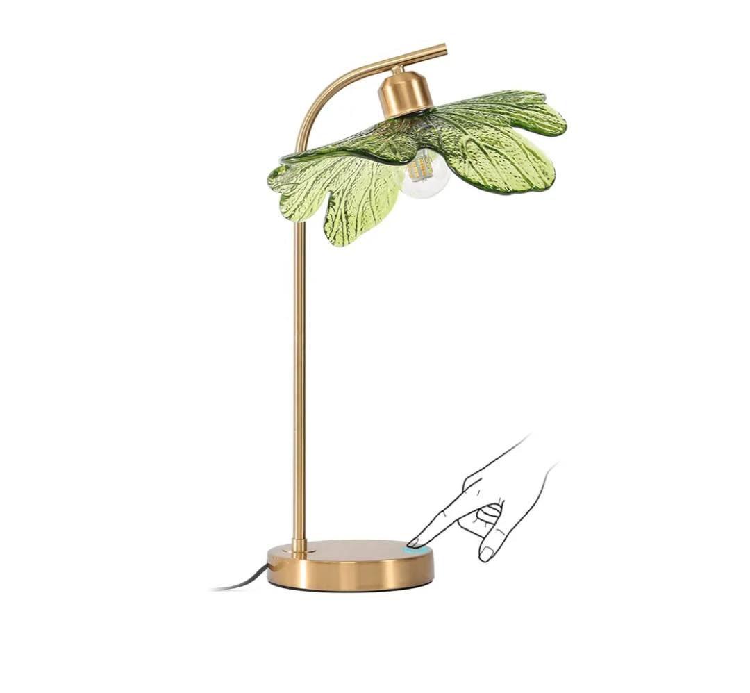 Glass Table Lamps Mid Century Modern Table lamp Gold Desk lamp tall table lamp nightstand lamp touch Table lamp with Green Flower Design Bedside Table Lamp for end table Bedroom Living Room Office