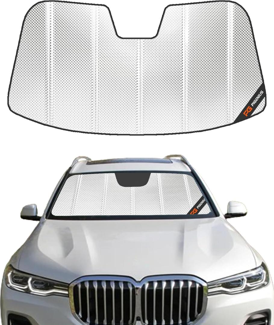 Windshield Sun Shade for X5 2019-2023, X7 2019-2022, Alpina XB7 2021-2022. Reflective Aluminum Film Front Window Sunshade - BLAZBLOCK