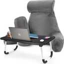 Nestl Reading Pillow with Portable Laptop Lap Desk - Shredded Memory Foam Back Support Pillow for Sitting Up in Bed and Couch Rest Pillows with Arms, Bed Tray Table with Foldable Legs, Grey (Large)