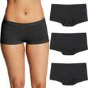 Maidenform Women's Boyshort Underwear, Stretch Cotton Boyshort Panties for Women, Assorted, 3-pack (Medium, Black/Black/Black)