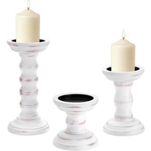 5 Pack Wood Farmhouse Candle Holder, Tall Wooden Candlestick Holder Vintage Candle Stand Rustic Style Home Decor for Easter Weddings Table Centerpieces Fireplace Mantel Decoration, White