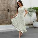 Womens Summer Floral Dress 2026 V Neck Short Sleeve Chiffon Boho Flowy Beach Casual Maxi Long Dresses for Women Yellow Green (L)