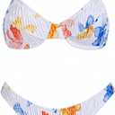 VOLAFA Women's Triangle Bikini Set Textured Frilled Smocked Ruched Push Up Swimsuit Two Piece Bathing Suit (S)