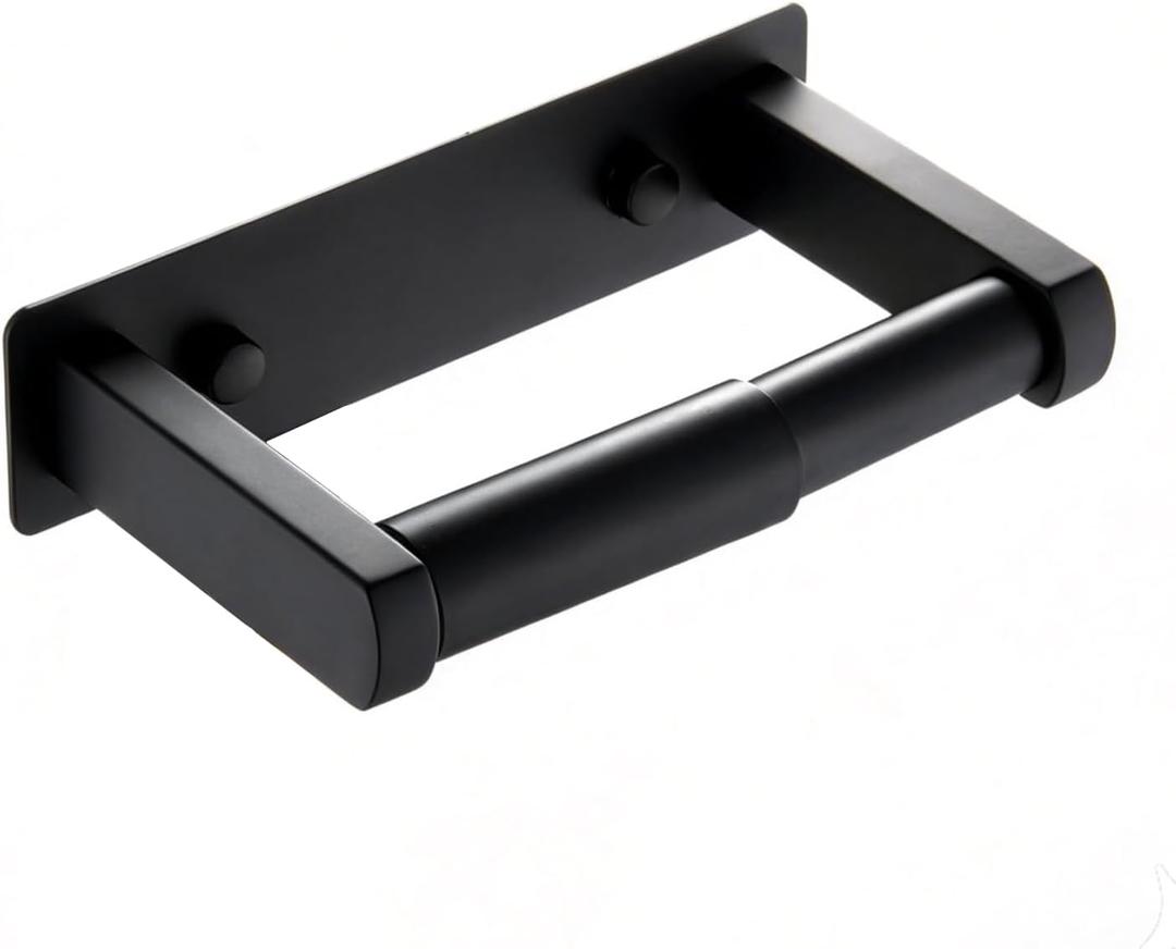 Matte Black Toilet Paper Holder,Self Adhesive or Screw Wall Mount 304 Stainless Steel Double Post Tissue Holder for Bathroom,Rustproof Heavy Duty Design